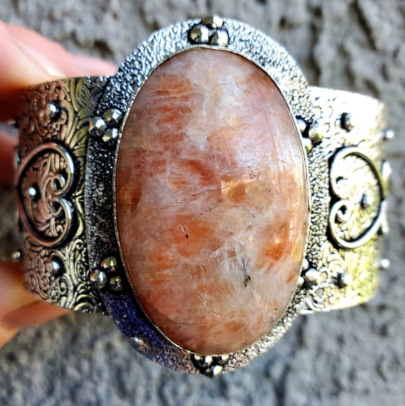 New Sunstone 925 Silver Cuff Bracelet. - Picture 10 of 15